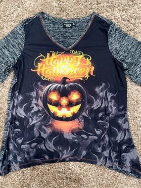 Onque Casual Happy Halloween Pumpkin Graphic Top Size 1X